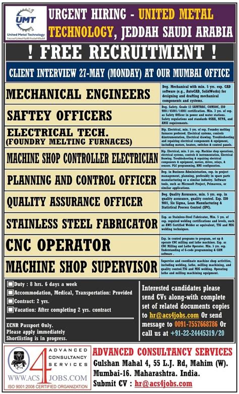 Urgent! Sheet metal jobs in Saudi Arabia 